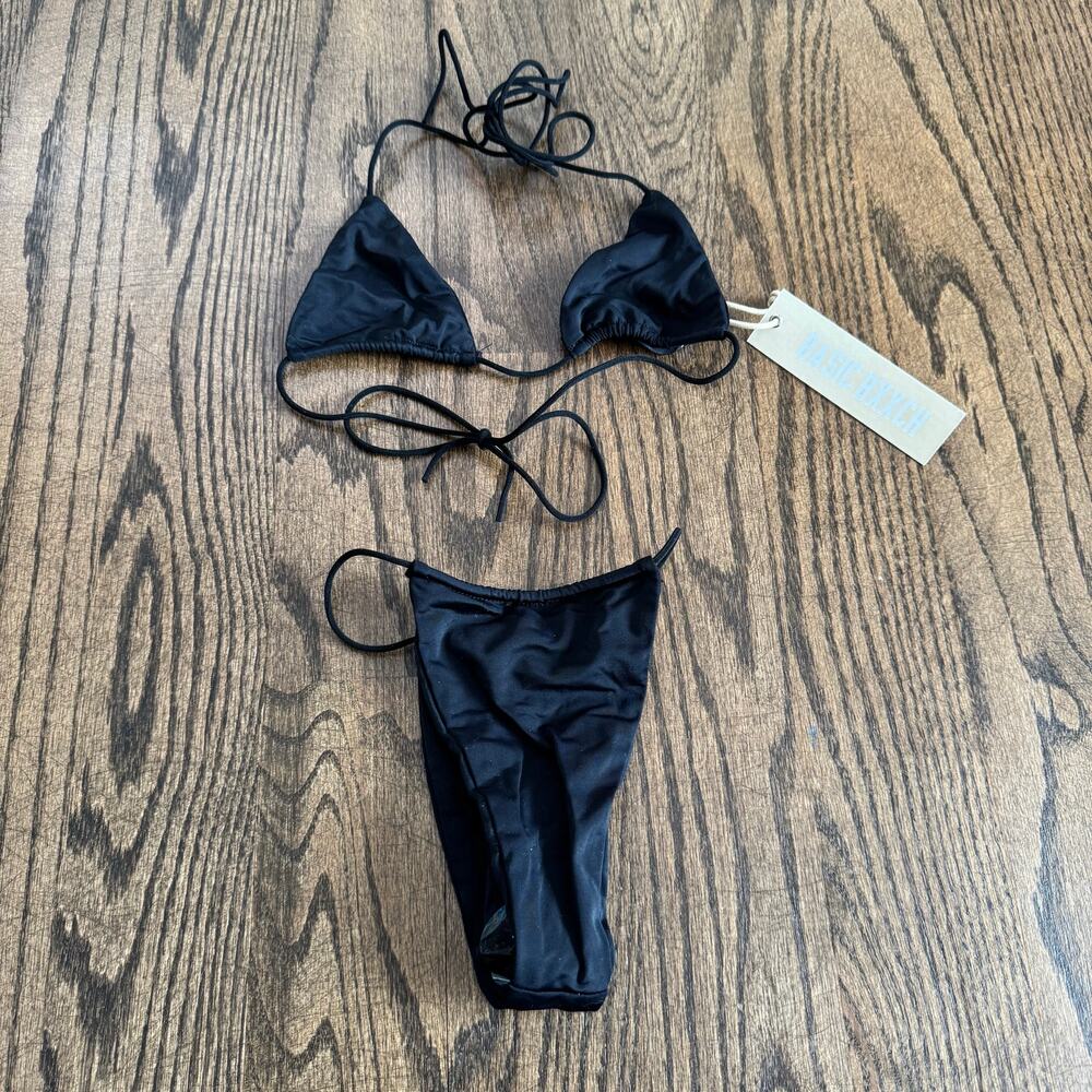 BASIC BXXCH Brazilian Micro String Bikini 2PC Set Black Size Small Swim Suit